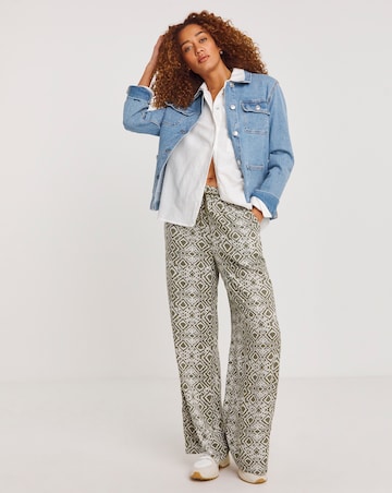 Printed Spun Viscose Pull On Wide Leg Trousers