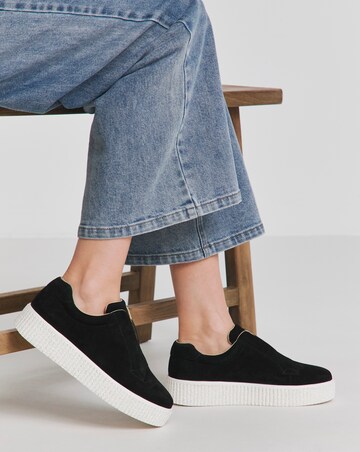 Monique Leather Lace Free Slip on Chunky Trainers - Wide Fit (E)