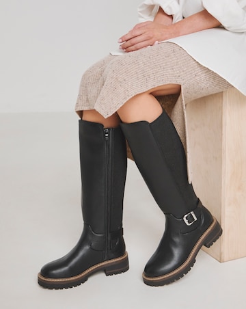 Apollo Knee High Elasticated Buckle Boots - Extra Wide Fit (EEE) & Curvy Calf