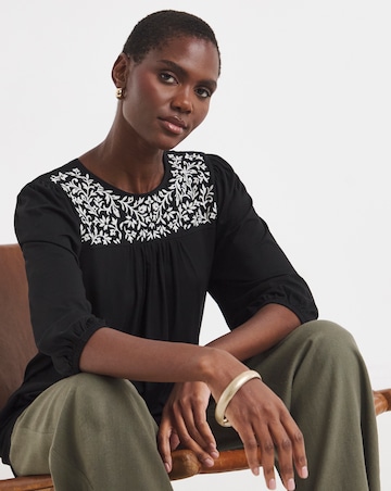 Floral Embroidered Blouson Longline Top