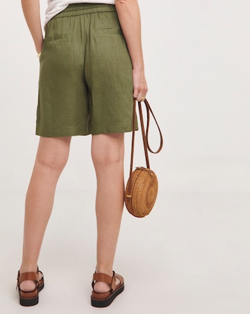 Olive Linen Mix Knee Length Shorts