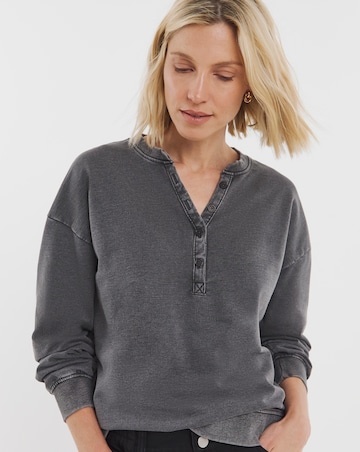 Acid Wash Henley Sweatshirt