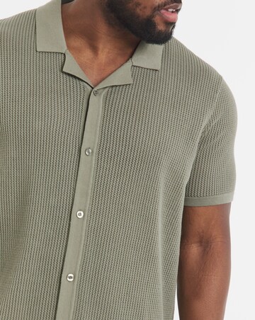 Green Knitted Revere Collar Shirt