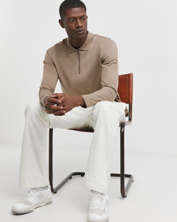 Jersey Zip Neck Polo- Biscuit