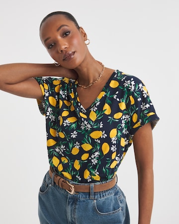 Pure Cotton Lemon Print V Neck Printed T-Shirt