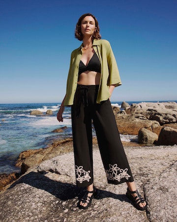 Black Cotton Cornelli Embroidered Wide Leg Trousers