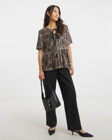 Leopard Sequin Tie Front Top