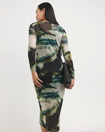 Crew Neck Sheer Panel Mesh Dress