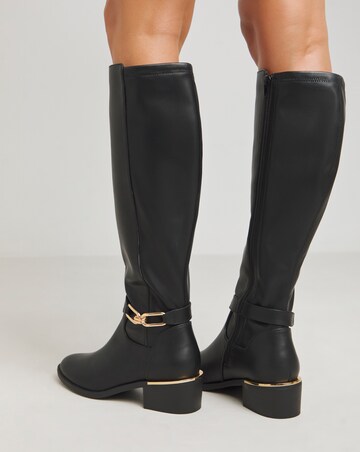 Heavenly Soles Ledger Knee High Boots With Trim Detailing Wide E Fit Curvy Calf