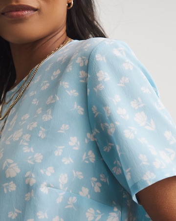 Blue Floral Short Sleeve Woven Top