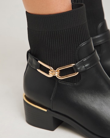 Heavenly Soles Shiloh Block Heel Ankle Boots With Ankle Trim Extra Wide EEE Fit
