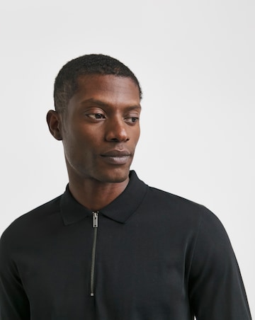 Jersey Zip Neck Polo- Black