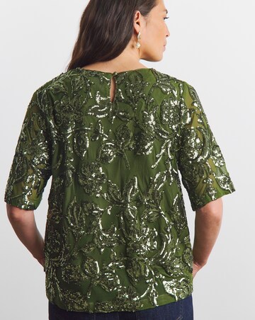 Joanna Hope Floral Sequin Top