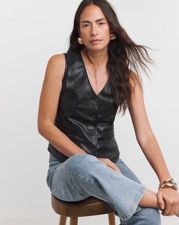 Faux Leather Button Front Waistcoat