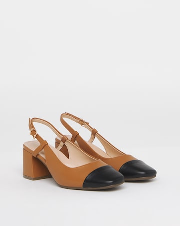 Heavenly Soles Tegan Low Block Heel Slingback Shoes - Wide Fit (E)