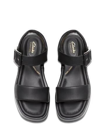 Clarks Black Alda Strap Leather Sandal -Wide Fit (E)