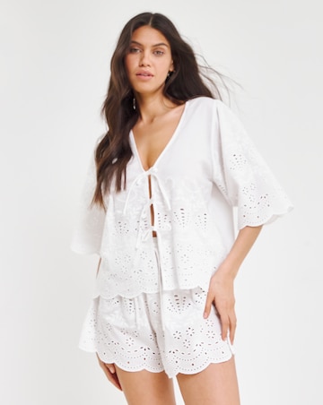 Simply Be Cotton Beach Broderie Shirt And Short Co-Ord Set
