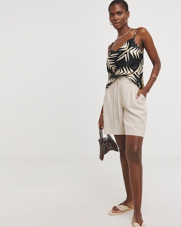 Printed Satin Cowl Neck Strappy Cami