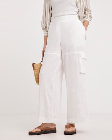 White Linen Wide Leg Utility Trousers