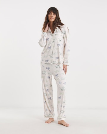 Chelsea Peers Jersey Colourful Animal Stampede Button Up Pyjama Set