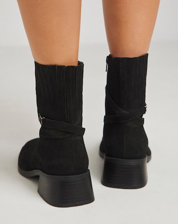 Heavenly Soles Phoenix Suede Square Toe Boots Concealed Gusset - Wide Fit (E)