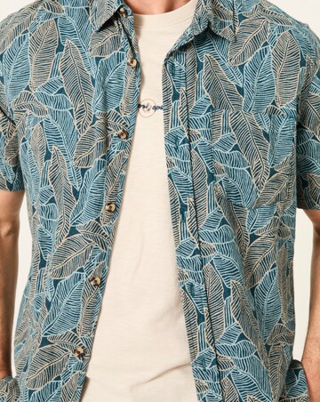 FatFace Leaf Print Linen Blend Shirt - Blue