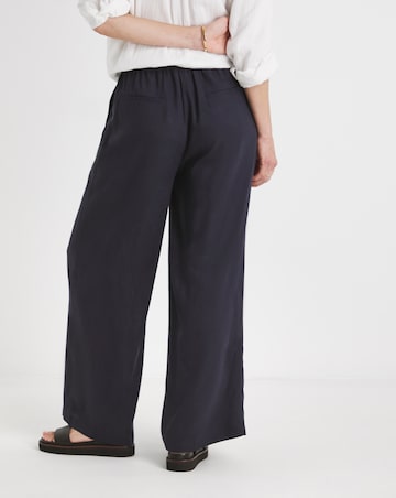 Navy Linen Mix Wide Leg Trouser
