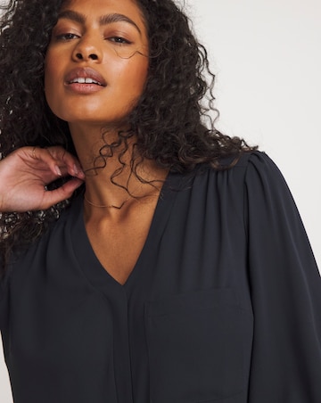 Placket Front Pocket Blouse
