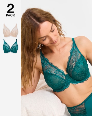 Pretty Secrets (2 Pack) New Ella Full Cup Wired Bras (C-J) Teal/Ivory