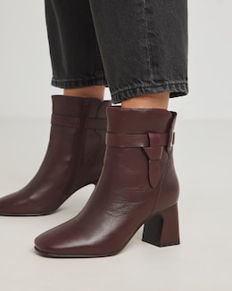 Kathy Heeled Leather Boot With Wrap Around Detail - Extra Wide Fit (EEE)