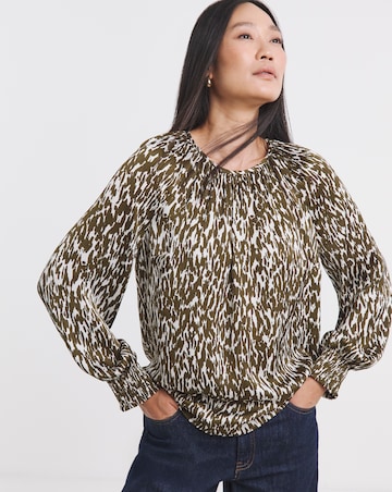 Printed Satin Raglan Sleeve Blouse