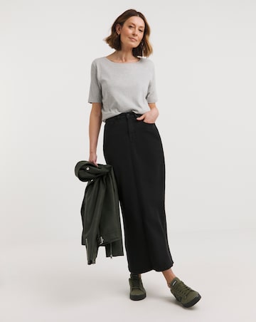 24/7 Black Maxi Denim Skirt