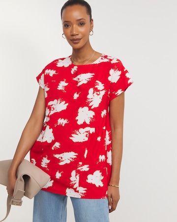 Womens Short Sleeve Smock Top - Red Floral
