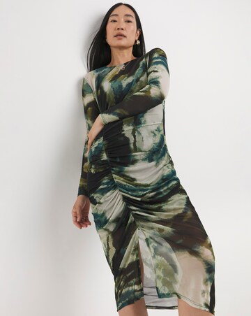 Crew Neck Sheer Panel Mesh Dress