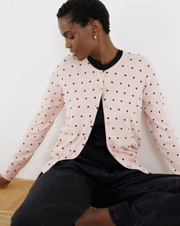 Spot Print Crew Neck Cardigan