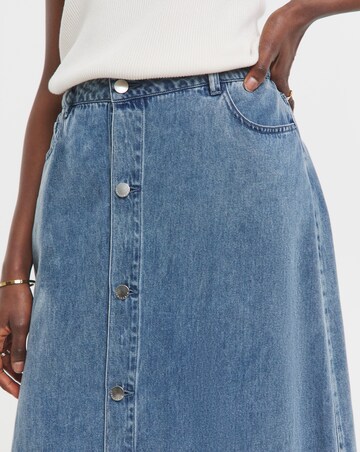 Button Front Midi Denim Skirt with Tencel TM Lyocell