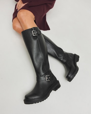 Eden Buckle Detail Knee High Boots - Wide Fit (E) & Curvy Calf