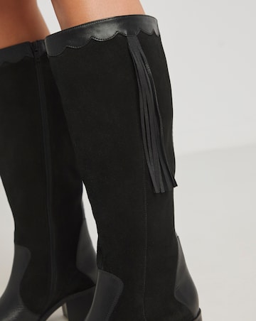 Joe Browns Black Suede Knee High Boot -Wide Fit (E) & Super Curvy Calf