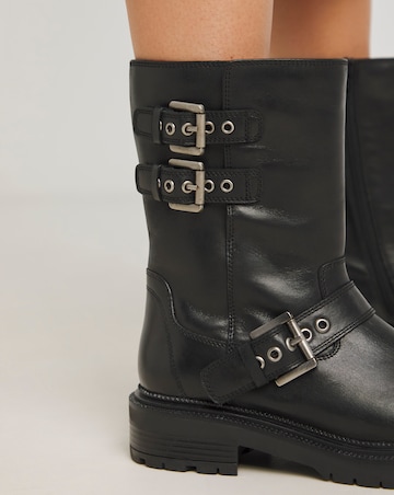 Leni Calf Height Leather Biker Boot - Extra Wide Fit (EEE)