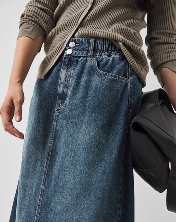 Dark Blue Elasticated Waist Full Denim Skirt
