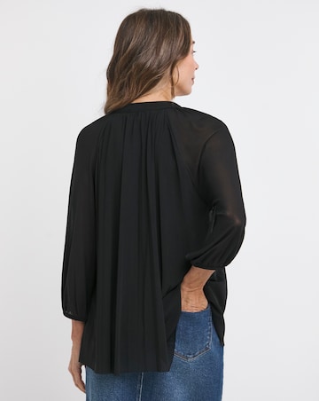 Black V Neck Mesh Blouse