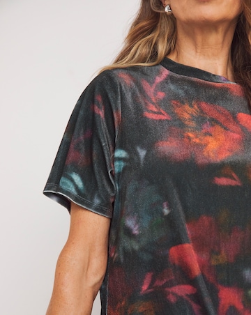 Floral Crew Neck Short Sleeve Velvet Top