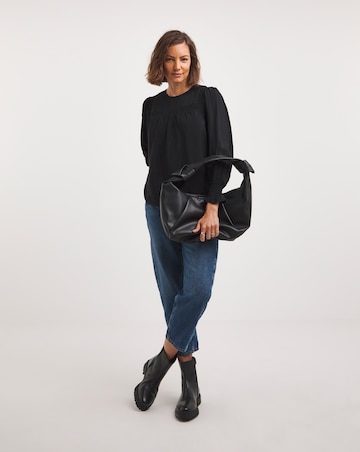 Black Volume Sleeve Textured Top