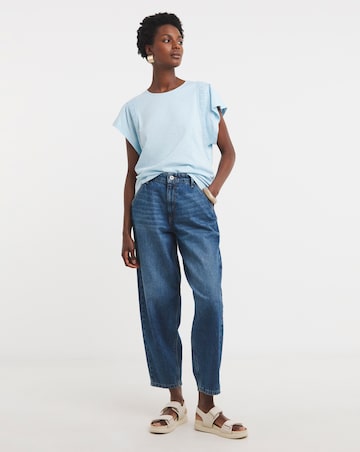 Pure Cotton Broderie Trim Frill Sleeve Top
