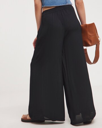 Black Pull On Crinkle Palazzo Trousers