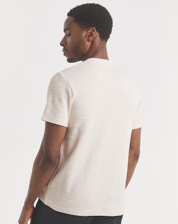 Textured Crew Neck T-Shirt- Ecru