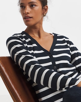 Navy Stripe V-Neck Jersey Cardigan