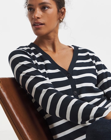Navy Stripe V-Neck Jersey Cardigan