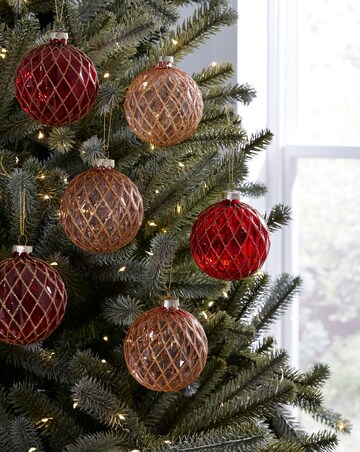 Set of 6 Red and Pink Baubles with Gold Glitter