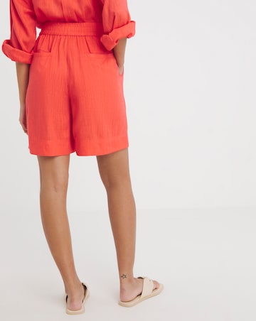 Coral Linen Bermuda Shorts